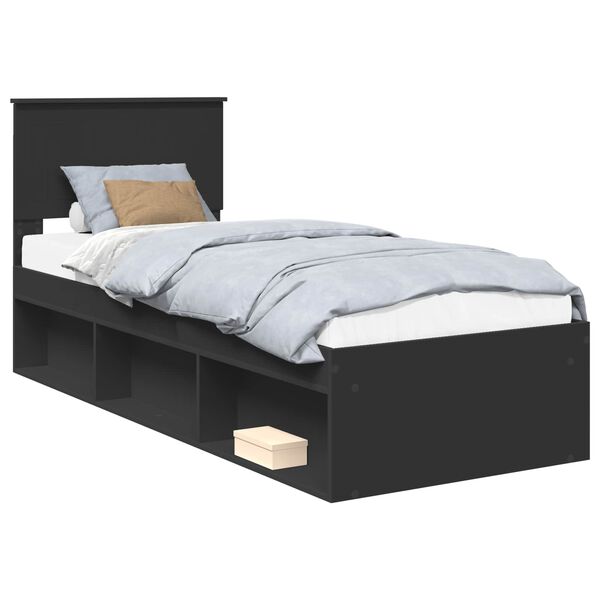 vidaXL Bed Frame with Headboard Black 75 x 190 cm Solid Pine Wood