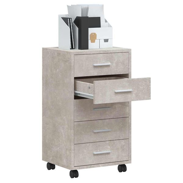 vidaXL Drawer Cabinet with Castors Concrete Grey Engineered Wood