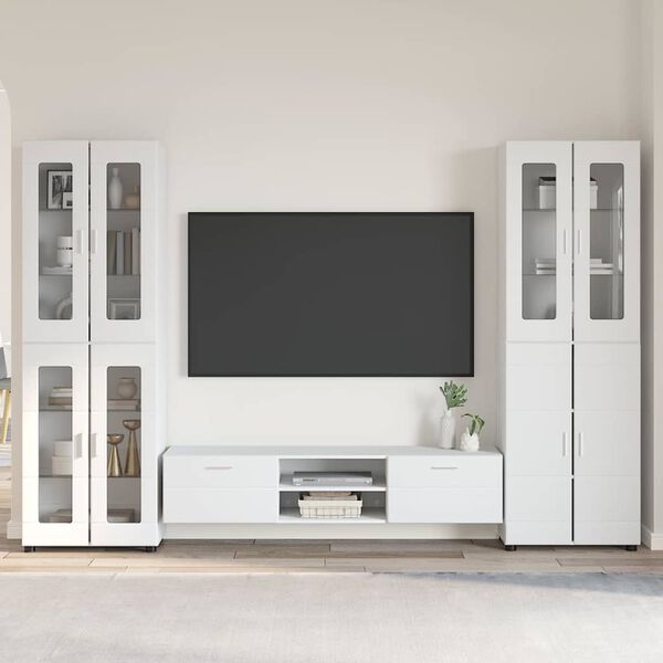 vidaXL TV Cabinet Set with Drawer FLORIN White Engineered Wood