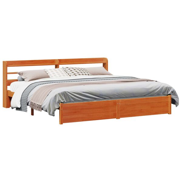 vidaXL Bed Frame with Headboard 2 pcs Wax Brown Solid Pine Wood