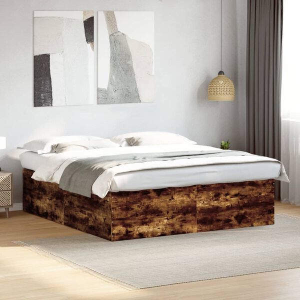 vidaXL Bed Frame without Mattress Smoked Oak 180x200 cm Super King