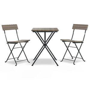 vidaXL 3 Piece Folding Bistro Set Grey Poly Rattan