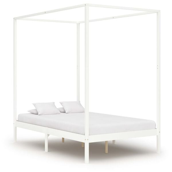vidaXL Canopy Bed Frame without Mattress White Solid Wood 140x200 cm