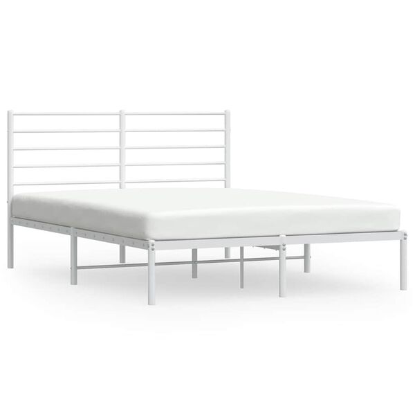 vidaXL Metal Bed Frame without Mattress with Headboard White 135x190cm