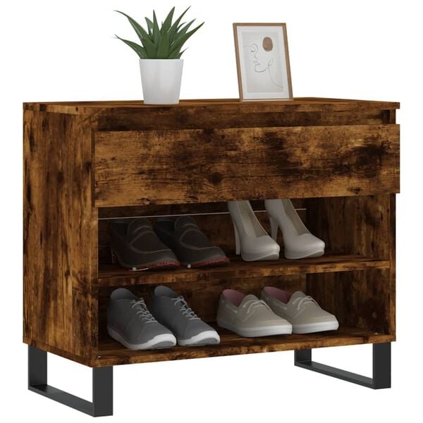 vidaXL Shoe Cabinet Smoked Oak 70x36x60 cm Engineered Wood