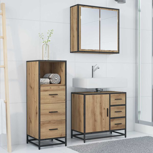 vidaXL Bathroom Furniture Set 3 pcs Artisan Oak Engineered Wood