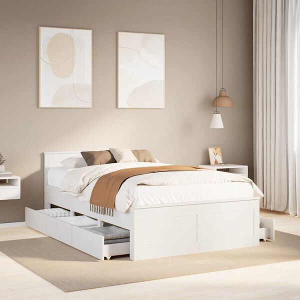 vidaXL Bed Frame without Mattress with Headboard White 120x190 cm Small Double Solid Wood Pine