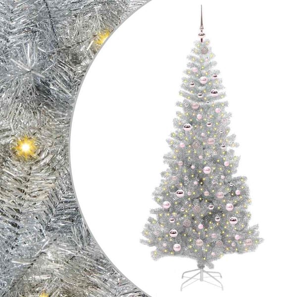 vidaXL Christmas Tree with 300 LEDs with Stand Silver 210 cm PET