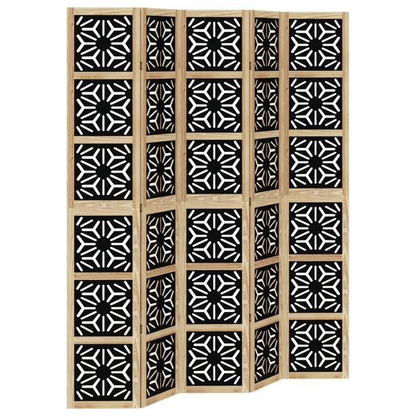 vidaXL Room Divider 5 Panels Brown and Black Solid Wood Paulownia