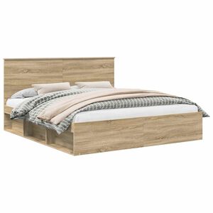 vidaXL Bed Frame with Headboard Sonoma 200 x 200 cm Solid Pine Wood