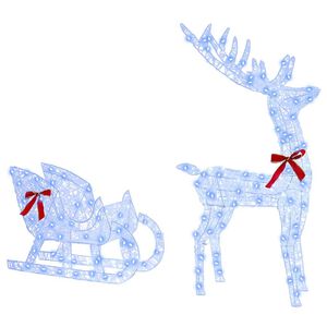 vidaXL Reindeer Pull Sleigh Blue 70 x 24 x 128 cm Acrylic 200 LEDs