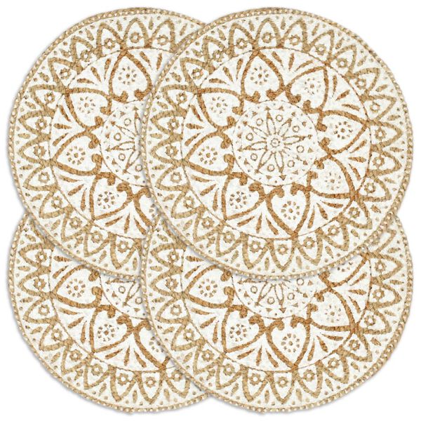vidaXL Placemats 4 pcs White 38 cm Round Jute