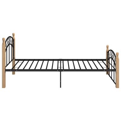 vidaXL Bed Frame Black Metal and Solid Oak Wood 90x200 cm
