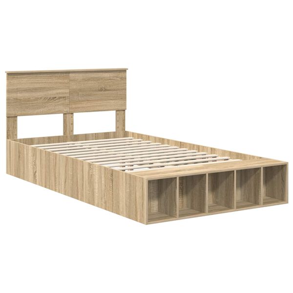 vidaXL Bed Frame with Shelf Sonoma Oak 135 x 190 cm Engineered Wood