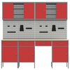 vidaXL Work Bench with Drawer 10 pcs Red 200 x 55 x 200 cm Steel