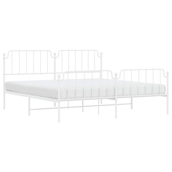 vidaXL Metal Bed Frame without Mattress with Footboard White 193x203cm