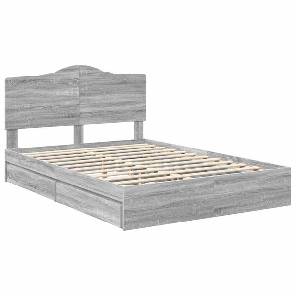 vidaXL Storage Bed Grey Sonoma 160 x 200 cm Engineered Wood