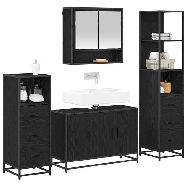 vidaXL Bathroom Furniture Set 4 pcs Black Oak Engineered Wood