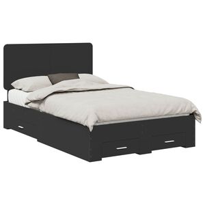 vidaXL Bed Frame with Headboard Black 135 x 190 cm Engineered Wood