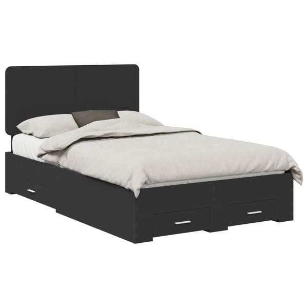 vidaXL Bed Frame with Headboard Black 135 x 190 cm Engineered Wood