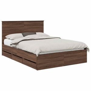 vidaXL Bed Frame with Drawer Brown Oak 140 x 200 cm Engineer Wood