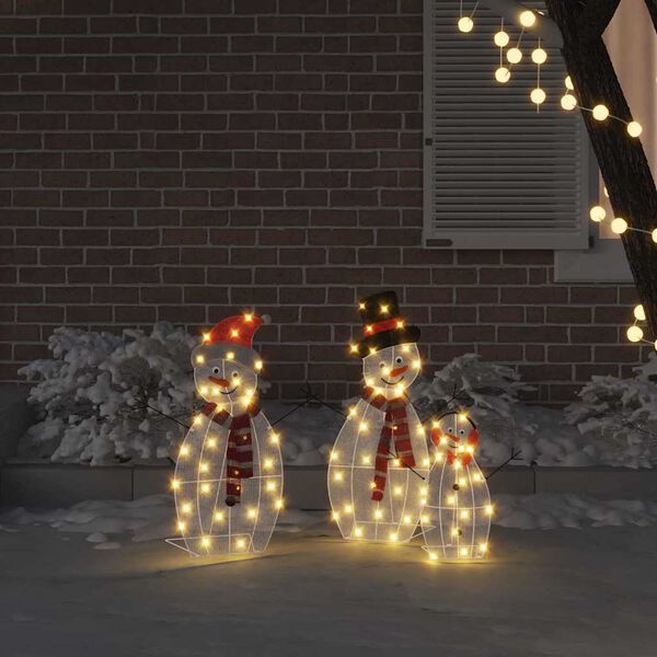 vidaXL Lighted Snowman Family 3 pcs Warm White Polyester