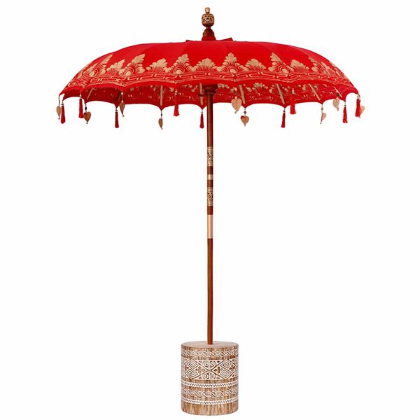 vidaXL Balinese Parasol Red 180-190 cm Cotton and solid wood