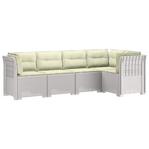 vidaXL 5-Seater Garden Sofa with Cushions Rattan Look PP White