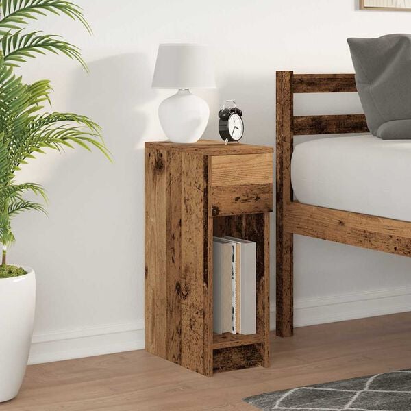 vidaXL Bedside Cabinet with Drawer Old Wood 20x36x60 cm