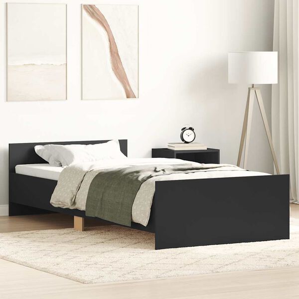 vidaXL Bed Frame without Mattress Black 75x190 cm Small Single Engineered Wood