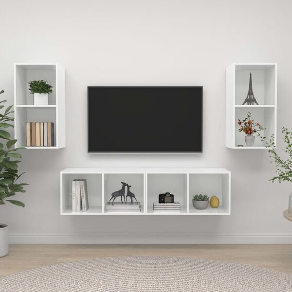 vidaXL Wall-mounted TV Cabinets 4 pcs High Gloss White Engineered Wood