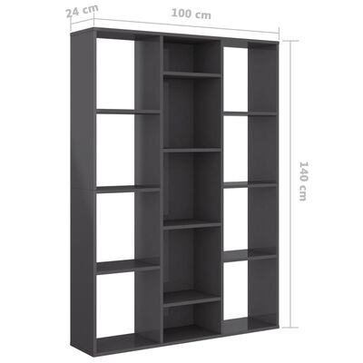 vidaXL Room Divider/Book Cabinet High Gloss Grey 100x24x140 cm Chipboard