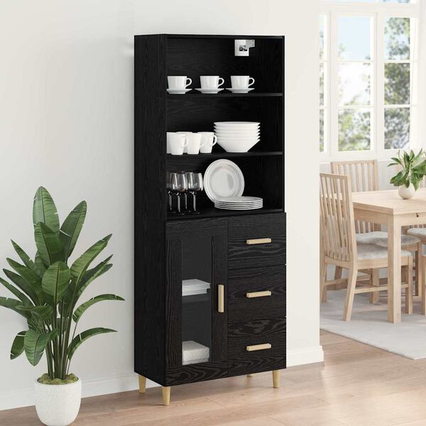 vidaXL Highboard Black Oak 69.5 x 32.5 x 180 cm Engineered Wood