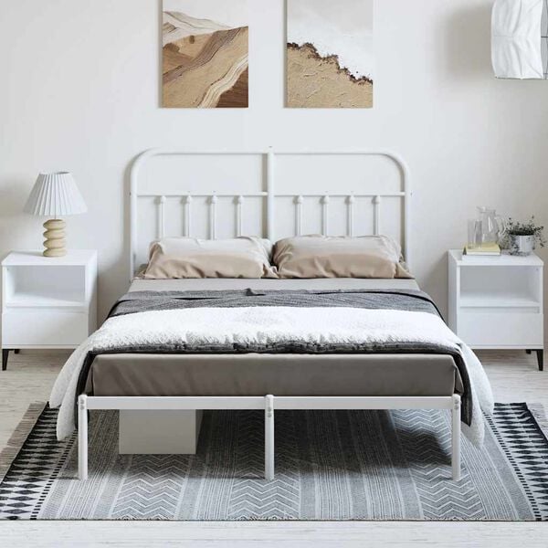vidaXL Metal Bed Frame without Mattress with Headboard White 150x200cm