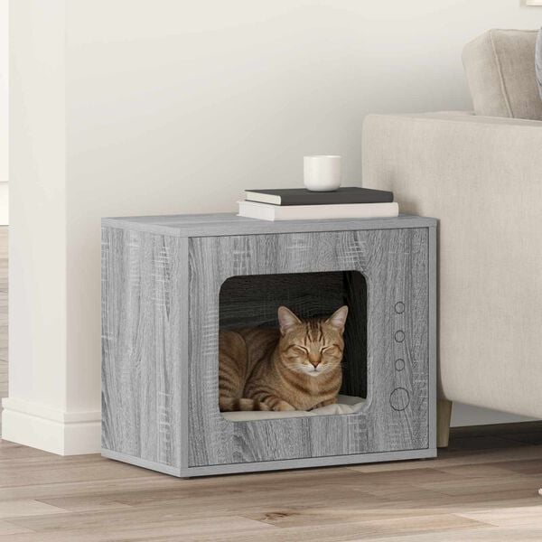vidaXL Cat House Grey Sonoma 51 x 30 x 42.5 cm Engineered Wood