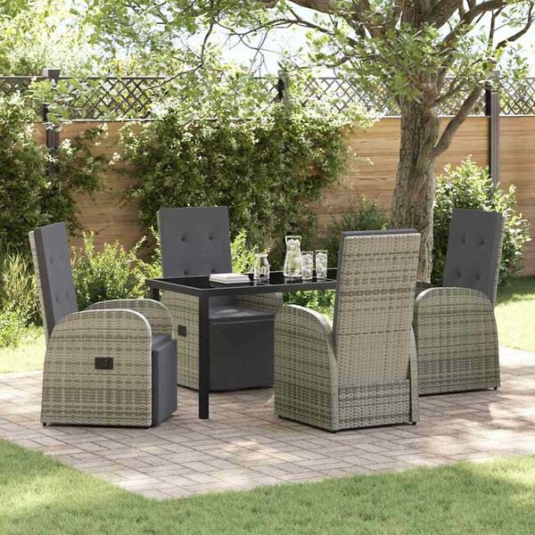 vidaXL Garden Dining Set with Cushion 5 pcs Grey Poly Rattan
