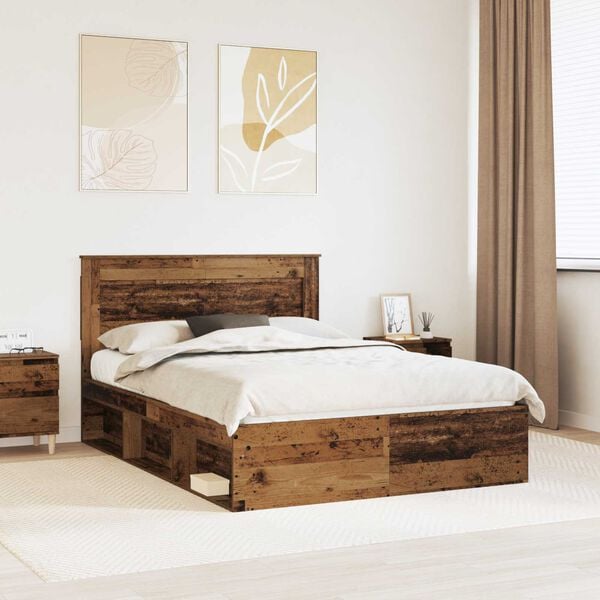 vidaXL Bed Frame with Headboard Old Wood 140 x 200 cm Solid Pine Wood