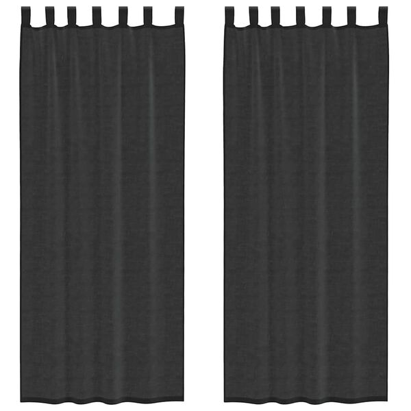vidaXL Voile Curtains with Tab Top 2 pcs Black