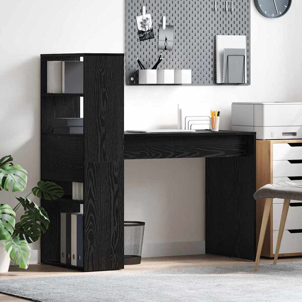 vidaXL Desk with Shelf Black Oak 113 x 54 x 120 cm Engineered Wood