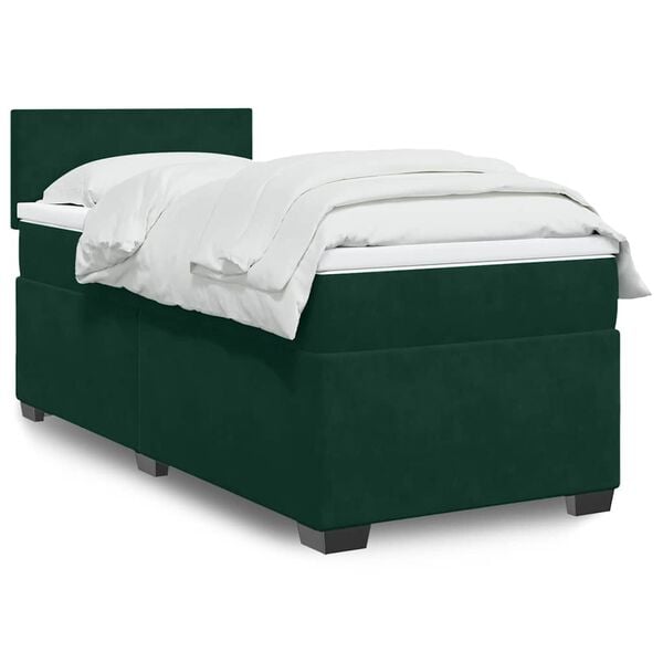 vidaXL Box Spring Bed with Mattress Dark Green 90x200 cm Velvet