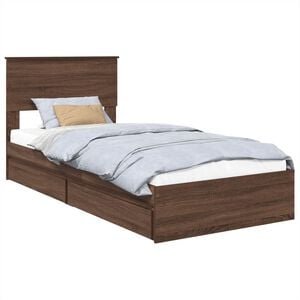 vidaXL Storage Bed with Drawer Brown Oak 100 x 200 cm Engineered Wood