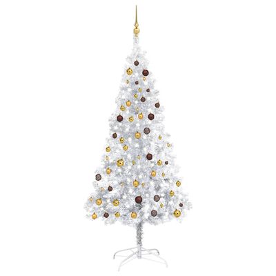 vidaXL Artificial Pre-lit Christmas Tree with Ball Set Silver 210 cm PET