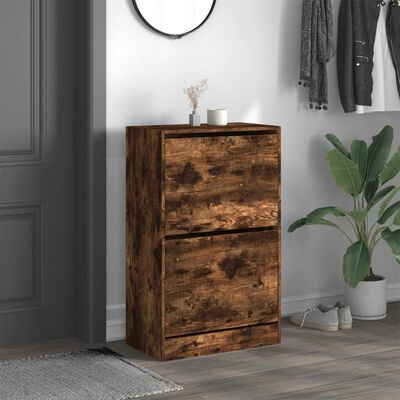vidaXL Shoe Cabinet Smoked Oak 60x34x96.5 cm Engineered Wood