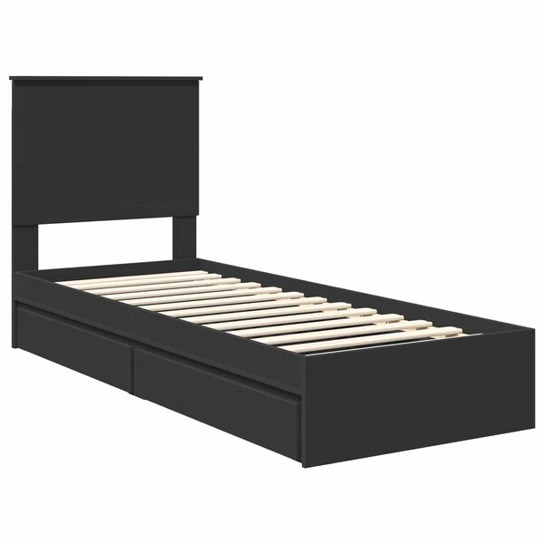 vidaXL Storage Bed with Headboard Black 75 x 190 cm Engineered Wood