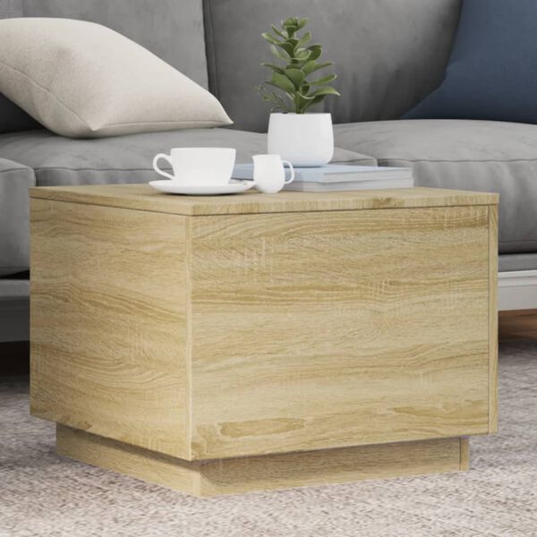 vidaXL Coffee Table with LED Lights Sonoma Oak 50x50x40 cm