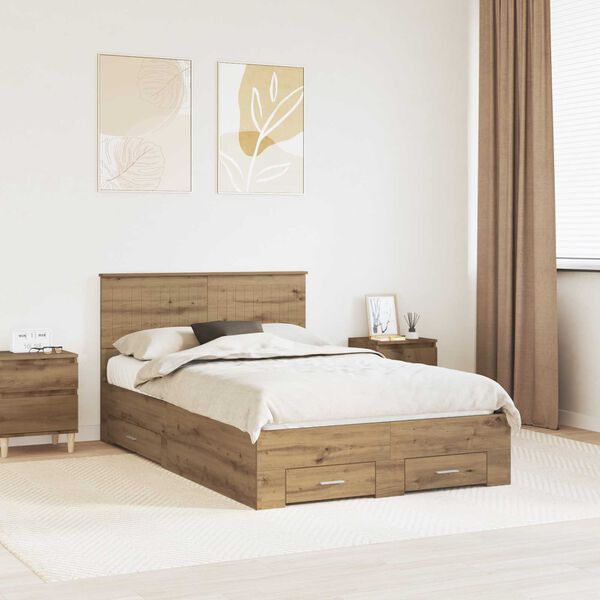 vidaXL Bed Frame with Drawer Artisan Oak 120 x 190 cm Engineered Wood
