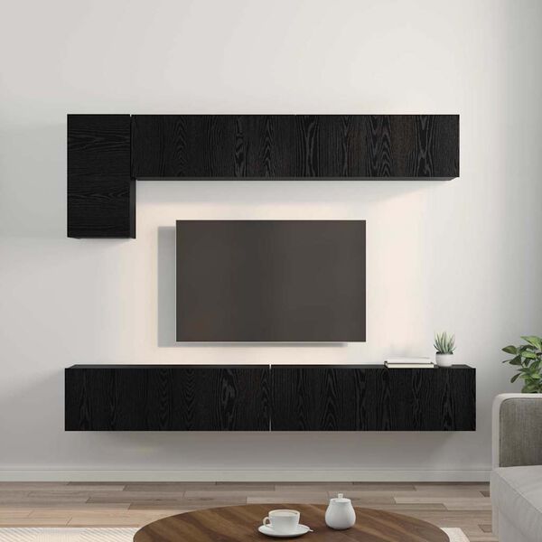 vidaXL TV Cabinet Set Wall-mounted 5 pcs Black Oak Engineered Wood