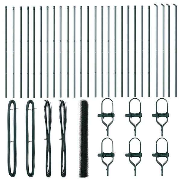 vidaXL Fence with Posts Green 1.6 x 50 m PVC-coated steel