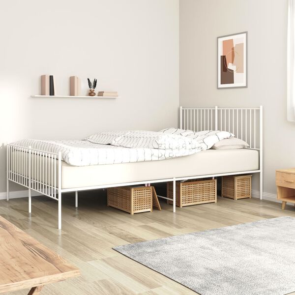 vidaXL Metal Bed Frame without Mattress with Footboard White 160x200cm
