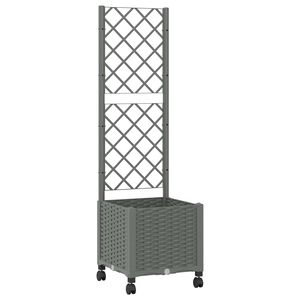 vidaXL Garden Planter with Trellis&Wheels Light Grey 40 x 40 x 146 cm